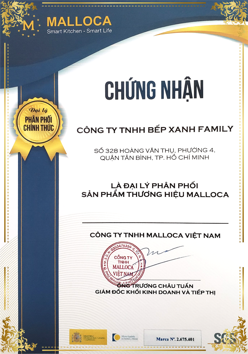 Chứng nhận đại lý ủy quyền Malloca