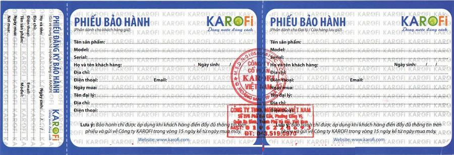 Phiếu bảo hành Karofi Phiếu bảo hành Karofi